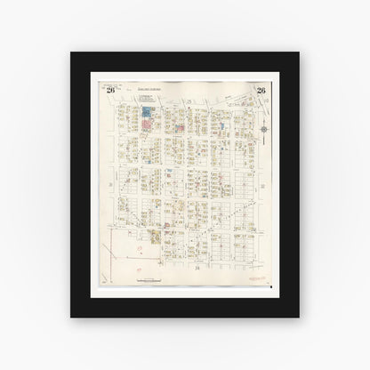 Old map wall art mockup — black gallery frame with white mat — Sanborn Fire Insurance Map from Michigan City, La Porte County, Indiana (1948), Sheet #0026