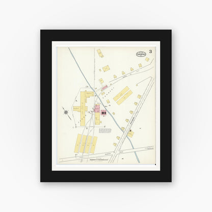 Old map wall art mockup — black gallery frame with white mat — Sanborn Fire Insurance Map from Andrews, Cherokee County, North Carolina (1916), Sheet #0003