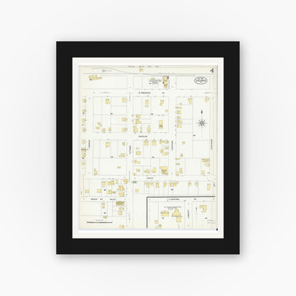 Old map wall art mockup — black gallery frame with white mat — Sanborn Fire Insurance Map from Orlando, Orange County, Florida (1908), Sheet #0004