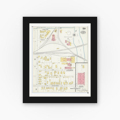 Old map wall art mockup — black gallery frame with white mat — Sanborn Fire Insurance Map from Newark, Licking County, Ohio (1905), Sheet #0029