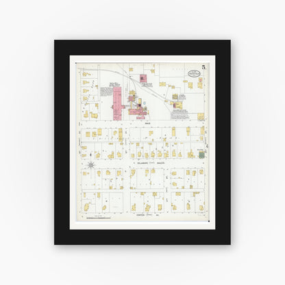 Old map wall art mockup — black gallery frame with white mat — Sanborn Fire Insurance Map from Fairfield, Wayne County, Illinois (1901), Sheet #0005