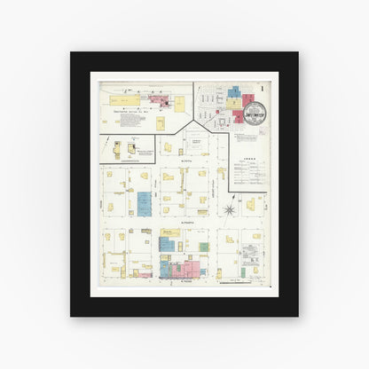 Old map wall art mockup — black gallery frame with white mat — Sanborn Fire Insurance Map from Sweetwater, Nolan County, Texas (1908) - Complete Map Set