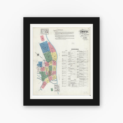 Old map wall art mockup — black gallery frame with white mat — Sanborn Fire Insurance Map from Bristol, Bucks County, Pennsylvania (1927), Sheet #0001