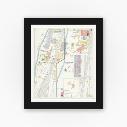 Old map wall art mockup — black gallery frame with white mat — Sanborn Fire Insurance Map from Braddock, Allegheny County, Pennsylvania (1908), Sheet #0002