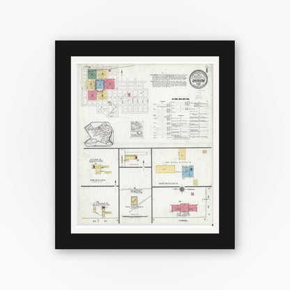 Old map wall art mockup — black gallery frame with white mat — Sanborn Fire Insurance Map from Graham, Young County, Texas (1920) - Complete Map Set