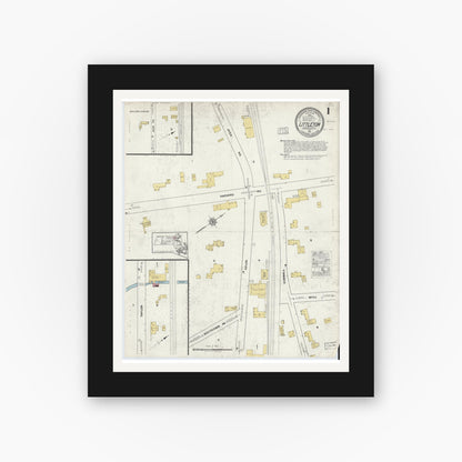 Old map wall art mockup — black gallery frame with white mat — Sanborn Fire Insurance Map from Littleton, Middlesex County, Massachusetts (1917), Sheet #0001