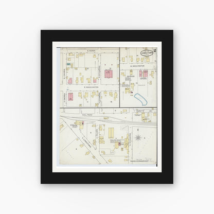 Old map wall art mockup — black gallery frame with white mat — Sanborn Fire Insurance Map from Jamestown, Greene County, Ohio (1893), Sheet #0002
