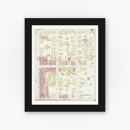 Old map wall art mockup — black gallery frame with white mat — Sanborn Fire Insurance Map from Franklin, Venango County, Pennsylvania (1896), Sheet #0005