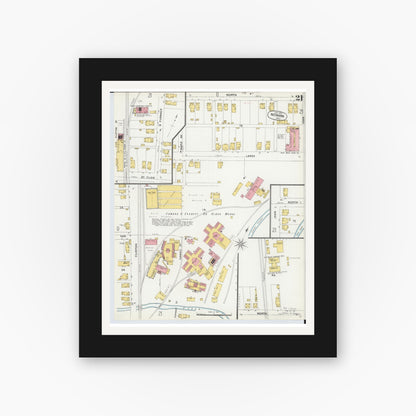 Old map wall art mockup — black gallery frame with white mat — Sanborn Fire Insurance Map from Newark, Licking County, Ohio (1899), Sheet #0021