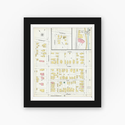 Old map wall art mockup — black gallery frame with white mat — Sanborn Fire Insurance Map from Rome, Oneida County, New York (1899), Sheet #0006
