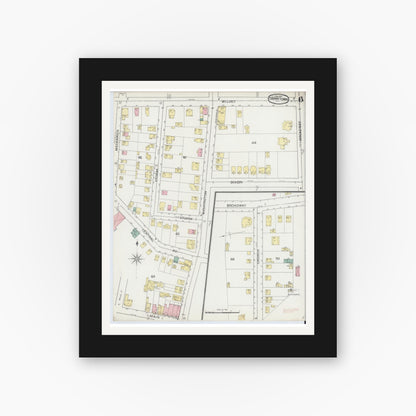 Old map wall art mockup — black gallery frame with white mat — Sanborn Fire Insurance Map from Tarrytown, Westchester County, New York (1893), Sheet #0006