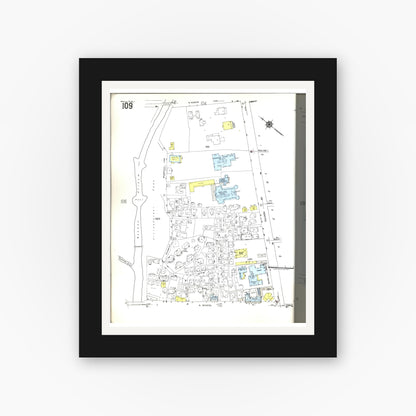 Old map wall art mockup — black gallery frame with white mat — Sanborn Fire Insurance Map from Honolulu, Oahu County, Hawaii (1955), Sheet #0109