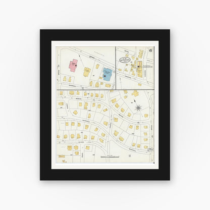 Old map wall art mockup — black gallery frame with white mat — Sanborn Fire Insurance Map from Watertown, Middlesex County, Massachusetts (1904), Sheet #0006