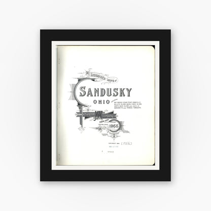 Old map wall art mockup — black gallery frame with white mat — Sanborn Fire Insurance Map from Sandusky, Erie County, Ohio (1955), Sheet #0001
