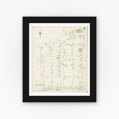 Old map wall art mockup — black gallery frame with white mat — Sanborn Fire Insurance Map from Columbiana, Columbiana County, Ohio (1915), Sheet #0003