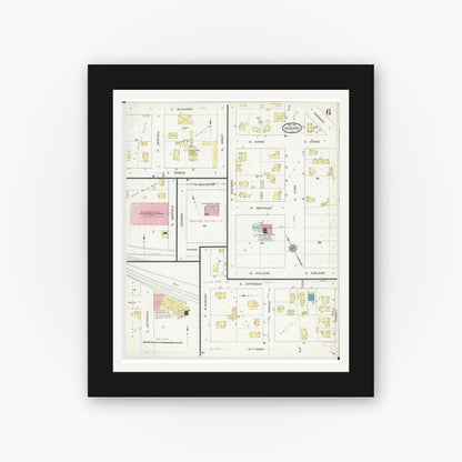 Old map wall art mockup — black gallery frame with white mat — Sanborn Fire Insurance Map from Harvard, McHenry County, Illinois (1912), Sheet #0006