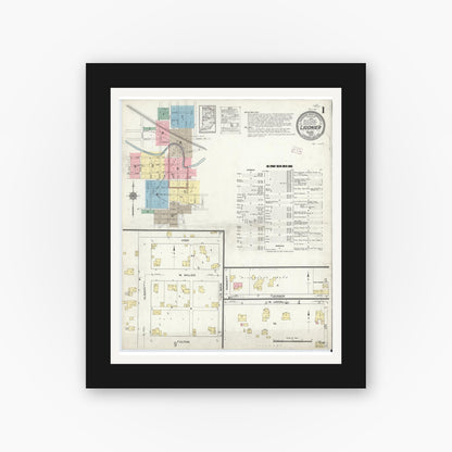 Old map wall art mockup — black gallery frame with white mat — Sanborn Fire Insurance Map from Ligonier, Noble County, Indiana (1914) - Complete Map Set