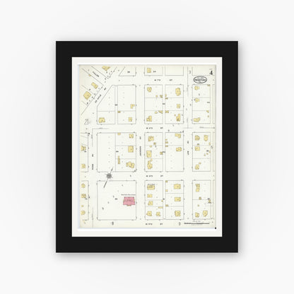 Old map wall art mockup — black gallery frame with white mat — Sanborn Fire Insurance Map from Hereford, Deaf Smith County, Texas (1920), Sheet #0004
