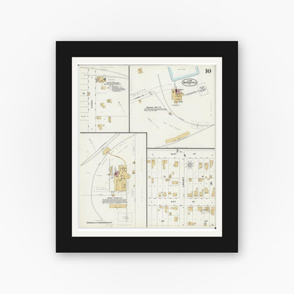 Old map wall art mockup — black gallery frame with white mat — Sanborn Fire Insurance Map from Marshfield, Wood County, Wisconsin (1898), Sheet #0010
