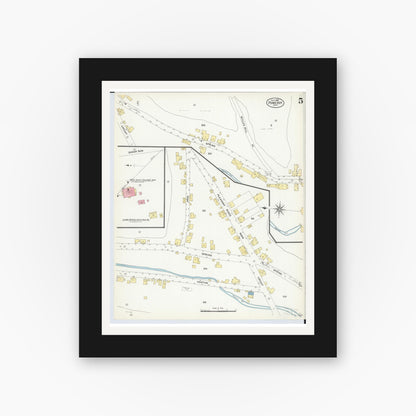 Old map wall art mockup — black gallery frame with white mat — Sanborn Fire Insurance Map from Pomeroy, Meigs County, Ohio (1908), Sheet #0005