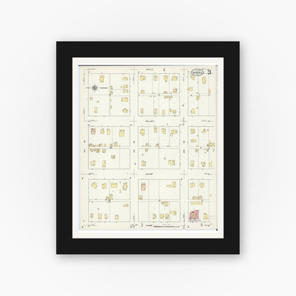 Old map wall art mockup — black gallery frame with white mat — Sanborn Fire Insurance Map from Momence, Kankakee County, Illinois (1913), Sheet #0003