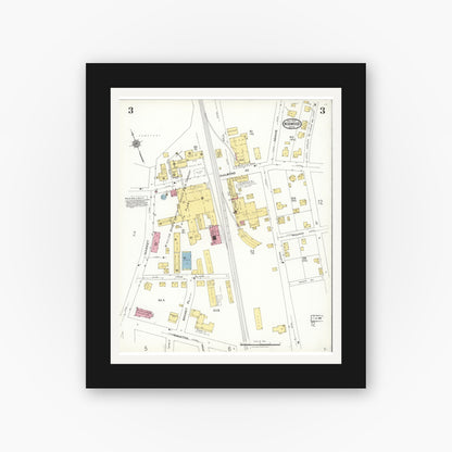 Old map wall art mockup — black gallery frame with white mat — Sanborn Fire Insurance Map from Norwood, Norfolk County, Massachusetts (1923), Sheet #0003