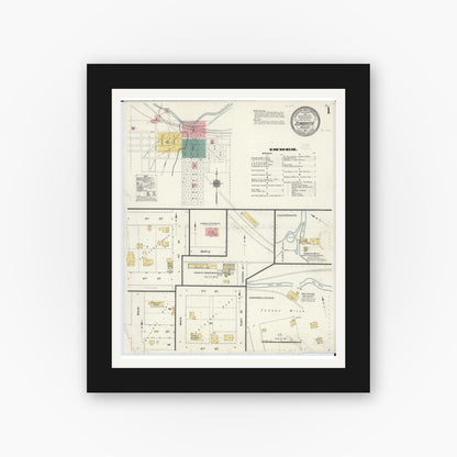 Old map wall art mockup — black gallery frame with white mat — Sanborn Fire Insurance Map from Zumbrota, Goodhue County, Minnesota (1911), Sheet #0001