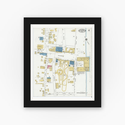 Old map wall art mockup — black gallery frame with white mat — Sanborn Fire Insurance Map from Salisbury, Essex County, Massachusetts (1919), Sheet #0004