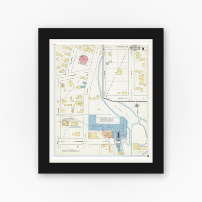 Old map wall art mockup — black gallery frame with white mat — Sanborn Fire Insurance Map from Cheboygan, Cheboygan County, Michigan (1915), Sheet #0009
