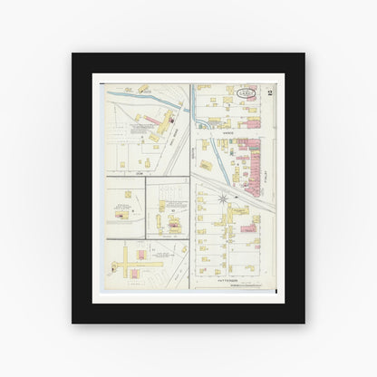 Old map wall art mockup — black gallery frame with white mat — Sanborn Fire Insurance Map from Carey, Wyandot County, Ohio (1893), Sheet #0002