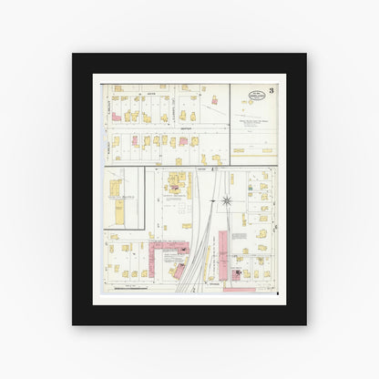 Old map wall art mockup — black gallery frame with white mat — Sanborn Fire Insurance Map from Ashland, Ashland County, Ohio (1904), Sheet #0003