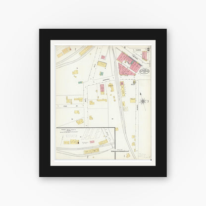 Old map wall art mockup — black gallery frame with white mat — Sanborn Fire Insurance Map from Pittsburg, Camp County, Texas (1906), Sheet #0002