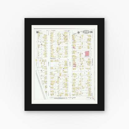 Old map wall art mockup — black gallery frame with white mat — Sanborn Fire Insurance Map from Circleville, Pickaway County, Ohio (1927), Sheet #0016