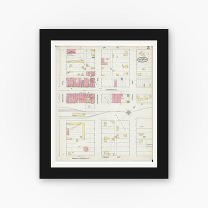 Old map wall art mockup — black gallery frame with white mat — Sanborn Fire Insurance Map from Lebanon, Laclede County, Missouri (1893), Sheet #0003