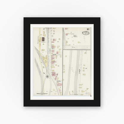 Old map wall art mockup — black gallery frame with white mat — Sanborn Fire Insurance Map from Pittston, Luzerne County, Pennsylvania (1891), Sheet #0010