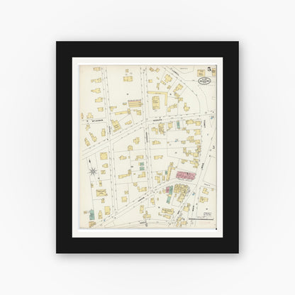 Old map wall art mockup — black gallery frame with white mat — Sanborn Fire Insurance Map from Reading, Middlesex County, Massachusetts (1897), Sheet #0005