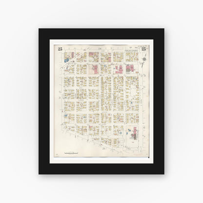 Old map wall art mockup — black gallery frame with white mat — Sanborn Fire Insurance Map from Michigan City, La Porte County, Indiana (1948), Sheet #0025