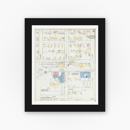 Old map wall art mockup — black gallery frame with white mat — Sanborn Fire Insurance Map from Wabash, Wabash County, Indiana (1893), Sheet #0006