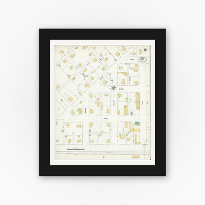 Old map wall art mockup — black gallery frame with white mat — Sanborn Fire Insurance Map from Hico, Hamilton County, Texas (1903), Sheet #0002