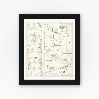 Old map wall art mockup — black gallery frame with white mat — Sanborn Fire Insurance Map from Huntington, Suffolk County, New York (1914), Sheet #0014