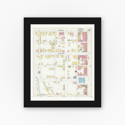 Old map wall art mockup — black gallery frame with white mat — Sanborn Fire Insurance Map from Butler, Butler County, Pennsylvania (1901), Sheet #0003