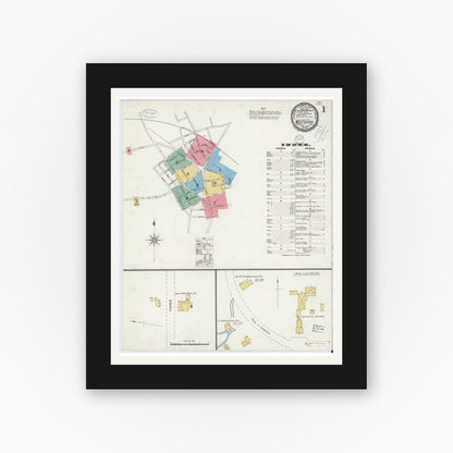 Old map wall art mockup — black gallery frame with white mat — Sanborn Fire Insurance Map from Westboro, Worcester County, Massachusetts (1899) - Complete Map Set