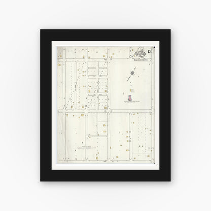 Old map wall art mockup — black gallery frame with white mat — Sanborn Fire Insurance Map from Hereford, Deaf Smith County, Texas (1920), Sheet #0013