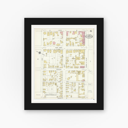 Old map wall art mockup — black gallery frame with white mat — Sanborn Fire Insurance Map from Fredericksburg, Independent Cities, Virginia (1912), Sheet #0006
