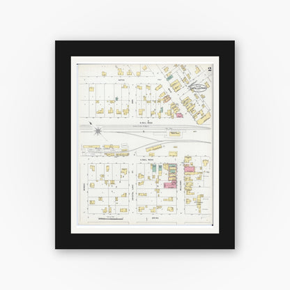 Old map wall art mockup — black gallery frame with white mat — Sanborn Fire Insurance Map from Crystal Lake, McHenry County, Illinois (1898), Sheet #0002