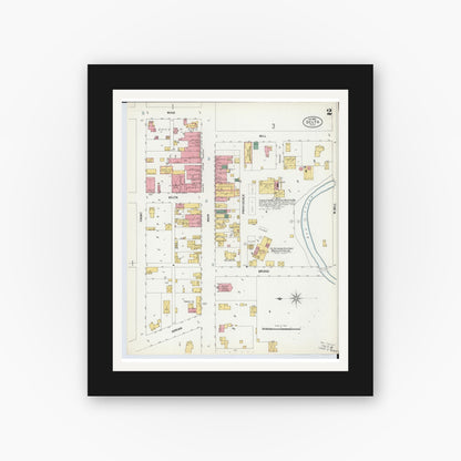Old map wall art mockup — black gallery frame with white mat — Sanborn Fire Insurance Map from Delta, Fulton County, Ohio (1899), Sheet #0002