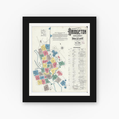 Old map wall art mockup — black gallery frame with white mat — Sanborn Fire Insurance Map from Bridgeton, Cumberland County, New Jersey (1908) - Complete Map Set