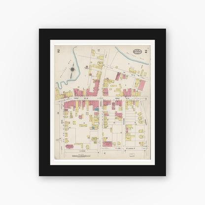 Old map wall art mockup — black gallery frame with white mat — Sanborn Fire Insurance Map from Keyport, Monmouth County, New Jersey (1923), Sheet #0002