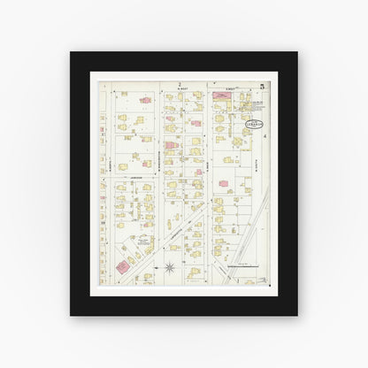 Old map wall art mockup — black gallery frame with white mat — Sanborn Fire Insurance Map from Lebanon, Boone County, Indiana (1896), Sheet #0005