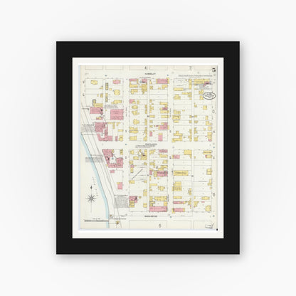 Old map wall art mockup — black gallery frame with white mat — Sanborn Fire Insurance Map from Tell City, Perry County, Indiana (1898), Sheet #0005